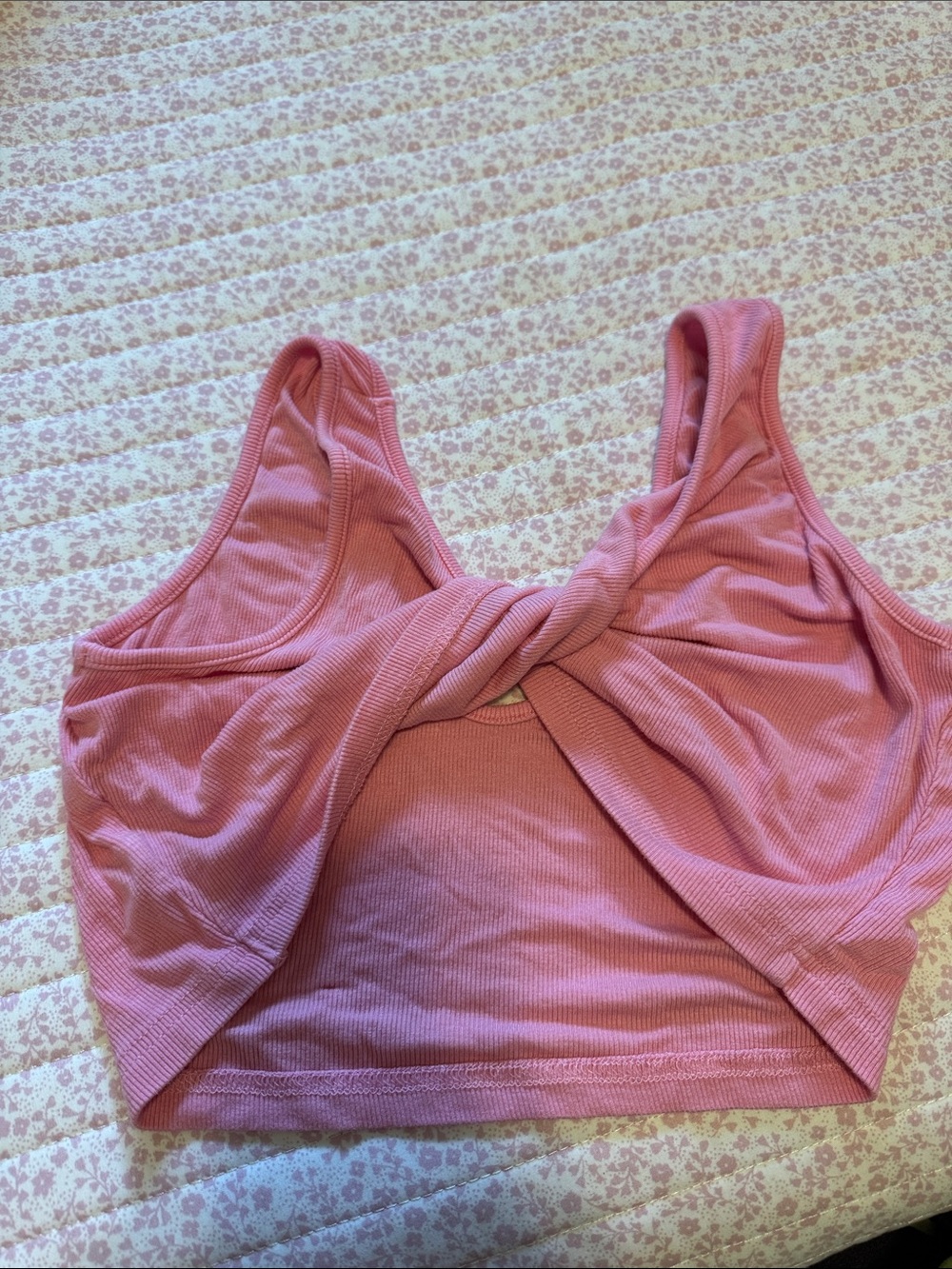 SHEIN Rose Pink Twist-Front Ribbed Crop Tank